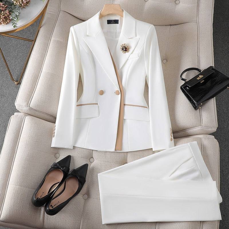Women's Pink Creme Off-White Blazer Pants Set Two-piece Business Suit Easter Church Outfit Office Work Business Attire - Clothing Personality