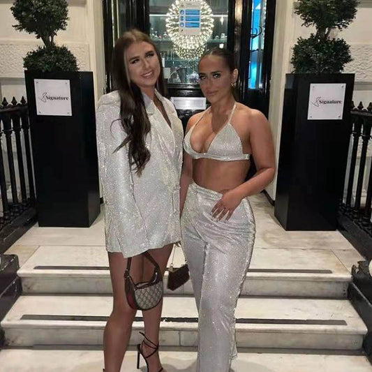 Glitter Suit Jacket Underwear Straight Leg Pants Suit - Clothing Personality