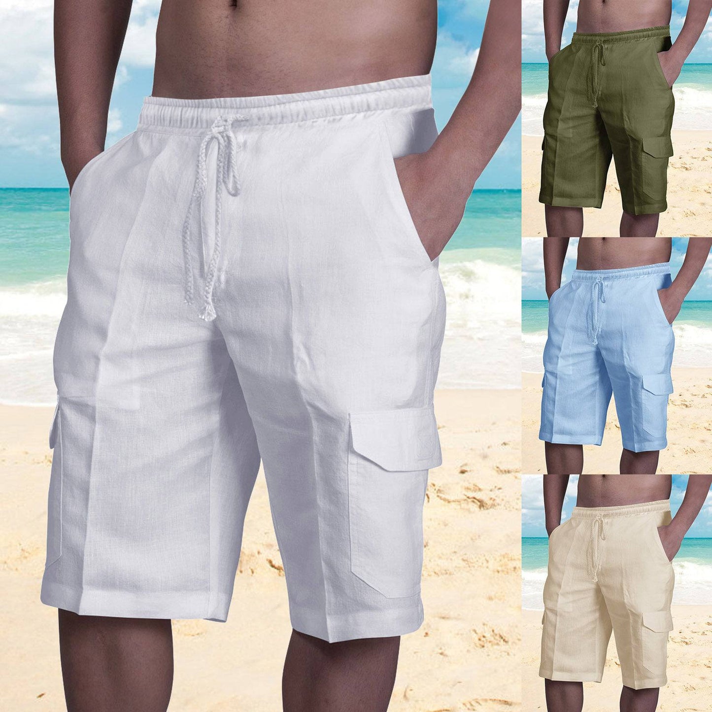 Multi Pocket Tie Men's Beach Cargo Pants - Clothing Personality