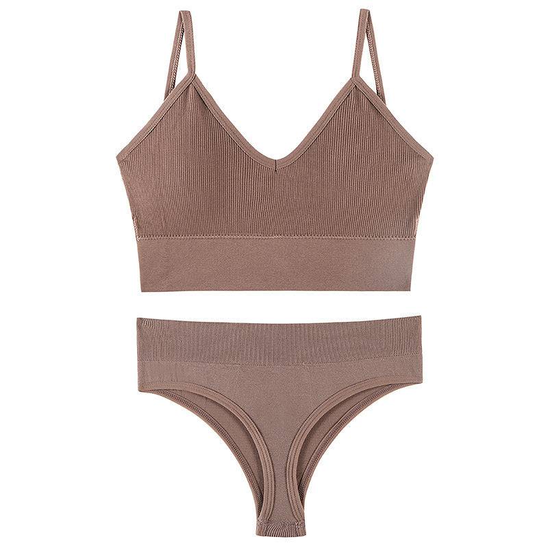 Women's Underwear Small Chest Push-up Thin Wireless Large Size Sports Sling Vest French Triangle Cup Bra Set - Clothing Personality