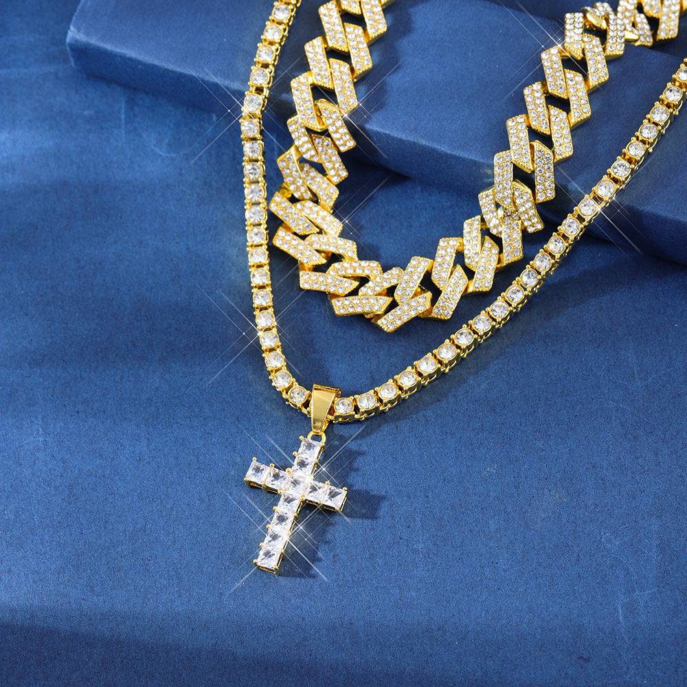 Zircon Cross Pendant Necklace - Hip Hop Bling | Iced Out Rhinestones - RapperStyle - Clothing Personality