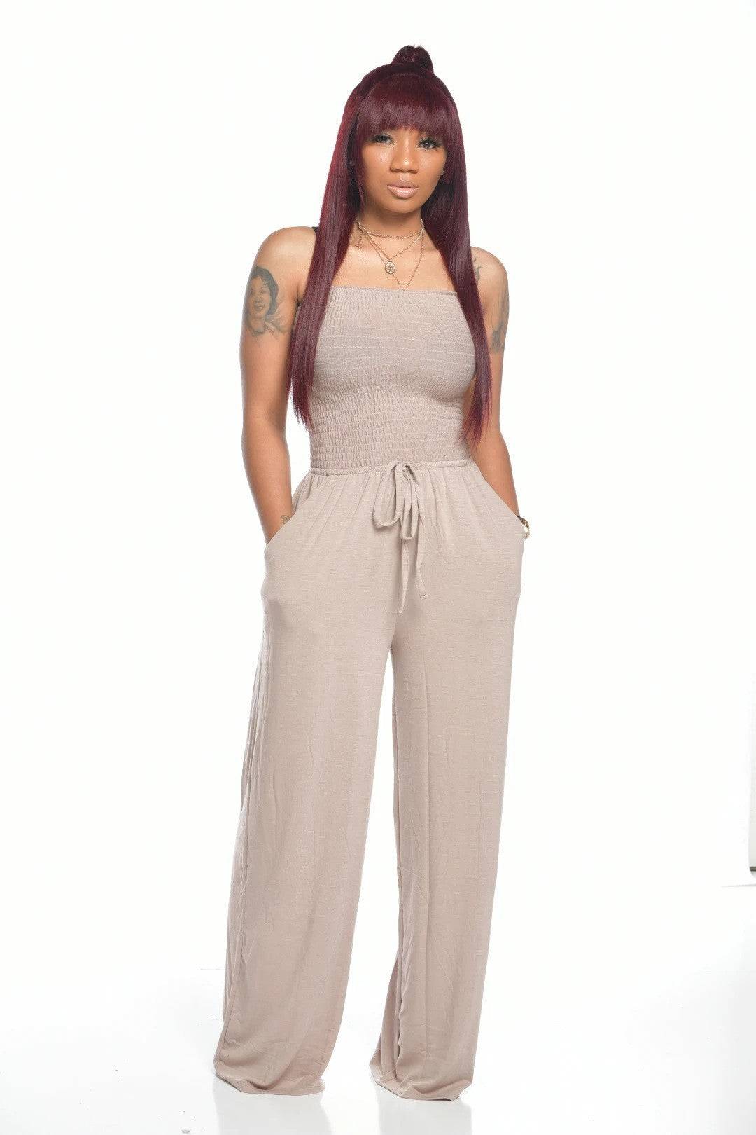 Women's Clothing Casual Square Shoulder Chest-wrapped Wide-leg Jumpsuit - Clothing Personality