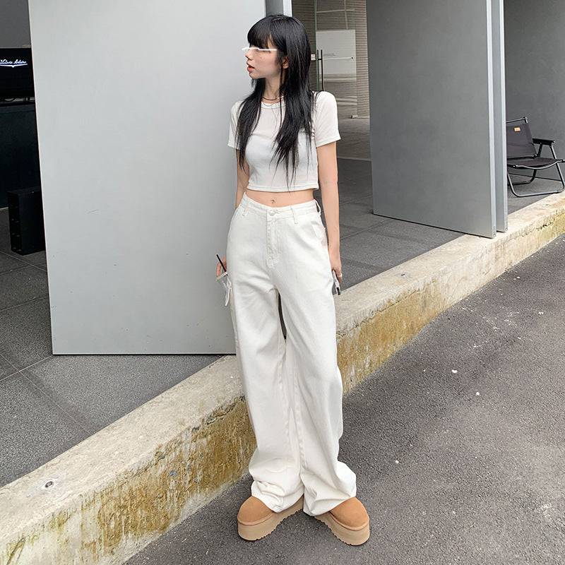 Women's Light White Barrel Leg Mom Jeans Women's Spring New Casual - Clothing Personality