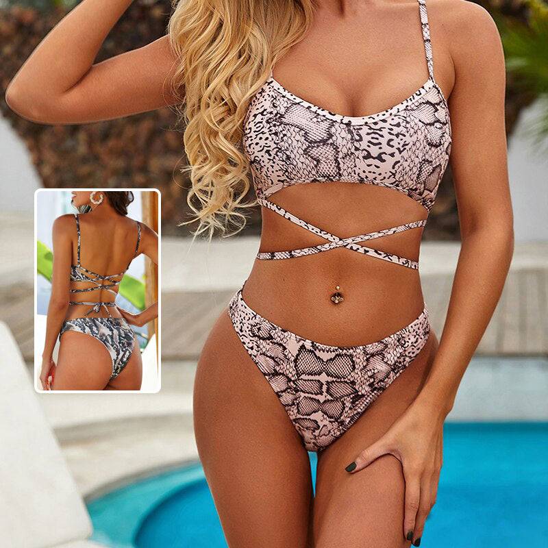 Snakeskin Print Bikini Beach Swimsuit - Clothing Personality