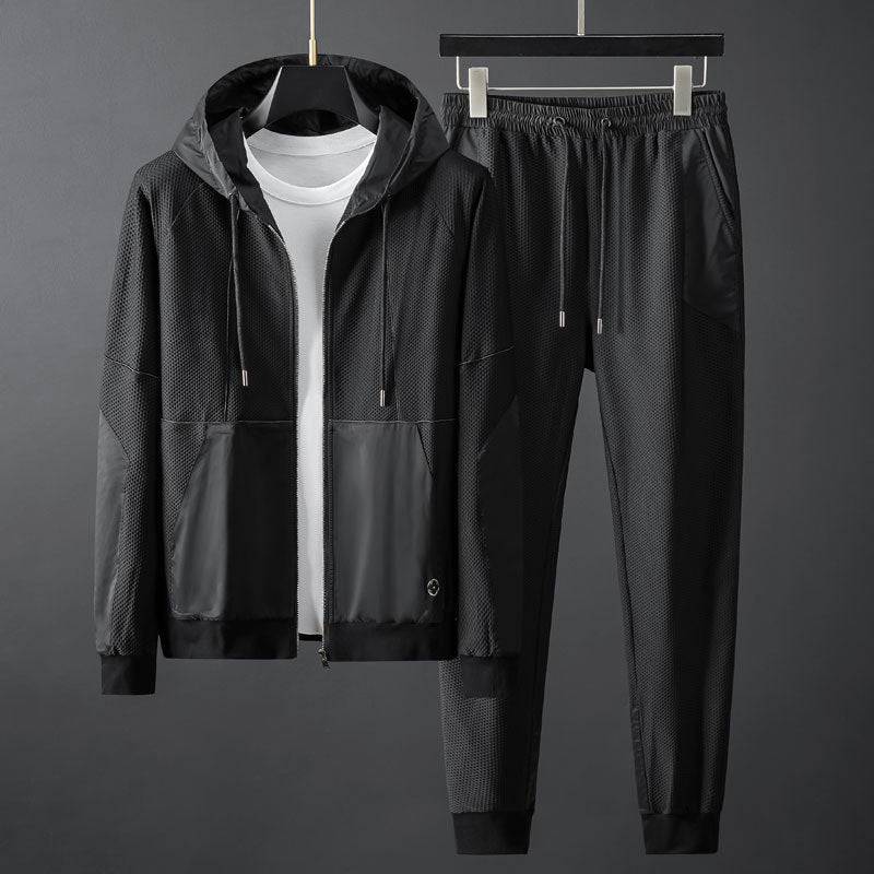 Sports And Leisure Suit Men's Stretch Slim-fit Hood Fashion Two-piece Suit - Clothing Personality