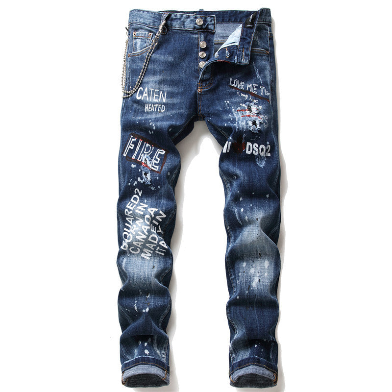 men jeans famous D2 Men slim jeans pants mens denim trousers zipper blue hole Pencil Pants - Clothing Personality