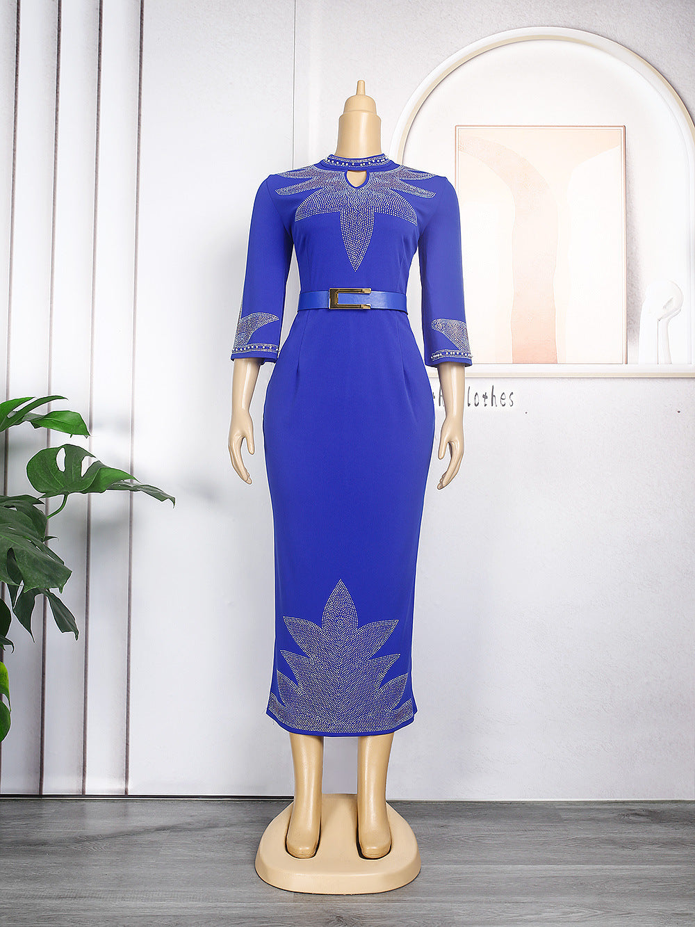 Women's Plus Size Mid-sleeve Beaded Rhinestone Party Dress - Clothing Personality