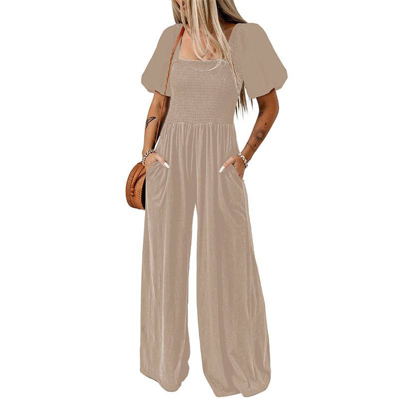 Women's Square Collar Short Sleeve Jumpsuit - Clothing Personality