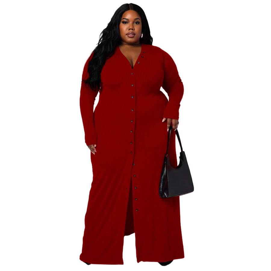 Plus Size Women's Sunken Stripe Split Dress - Clothing Personality