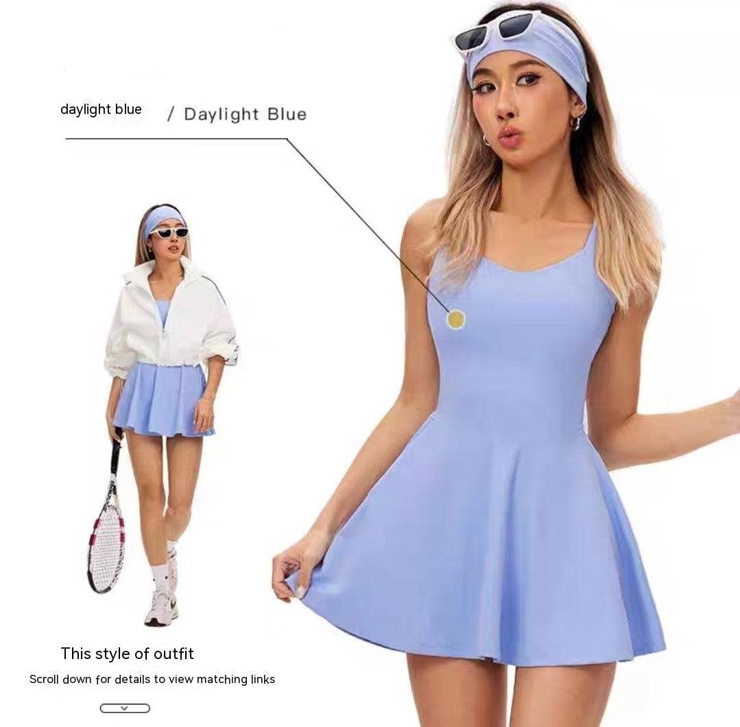 Outdoor Sports Tennis Skirt Slim Fit Anti-exposure Shorts One-piece Dress Fishnet Beauty Back Fitness Sportswear For Women - Clothing Personality