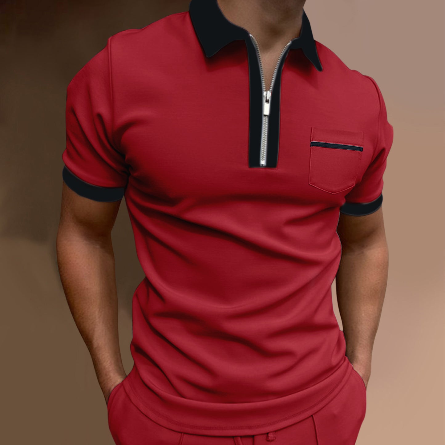 Men's Lapel Fashion Slim Pocket Men's T-Shirt POLO Shirt - Clothing Personality