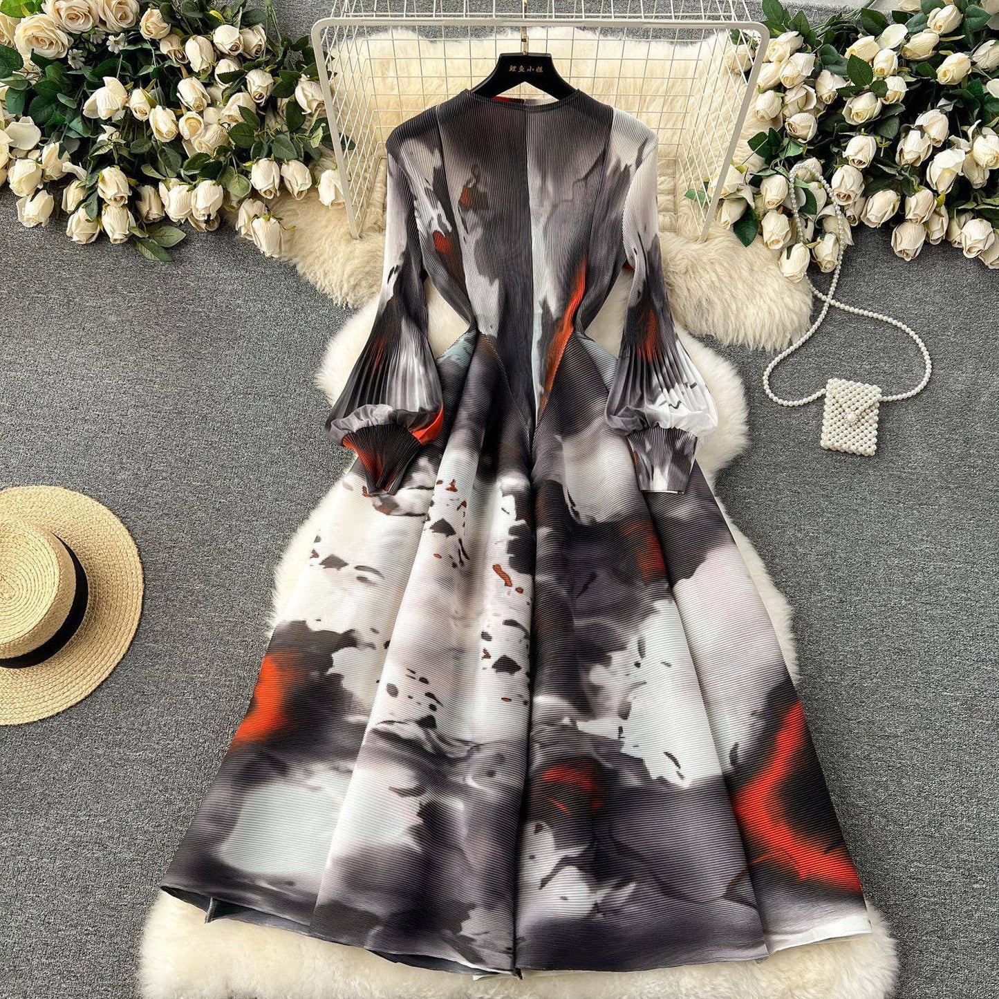 Elegant Design Printed Long Sleeve Cinched Plus Size Dress - Clothing Personality