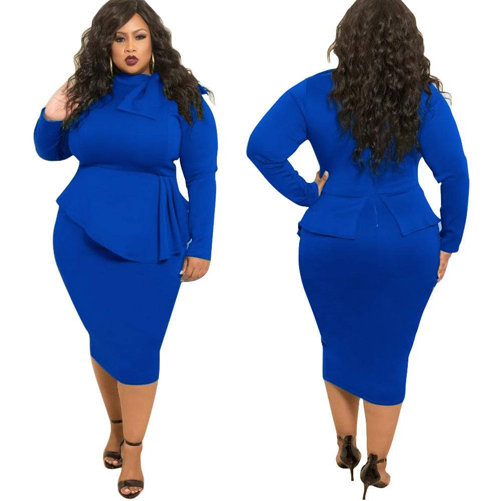 Women's Plus Size Bow Long Sleeve Dress - Clothing Personality