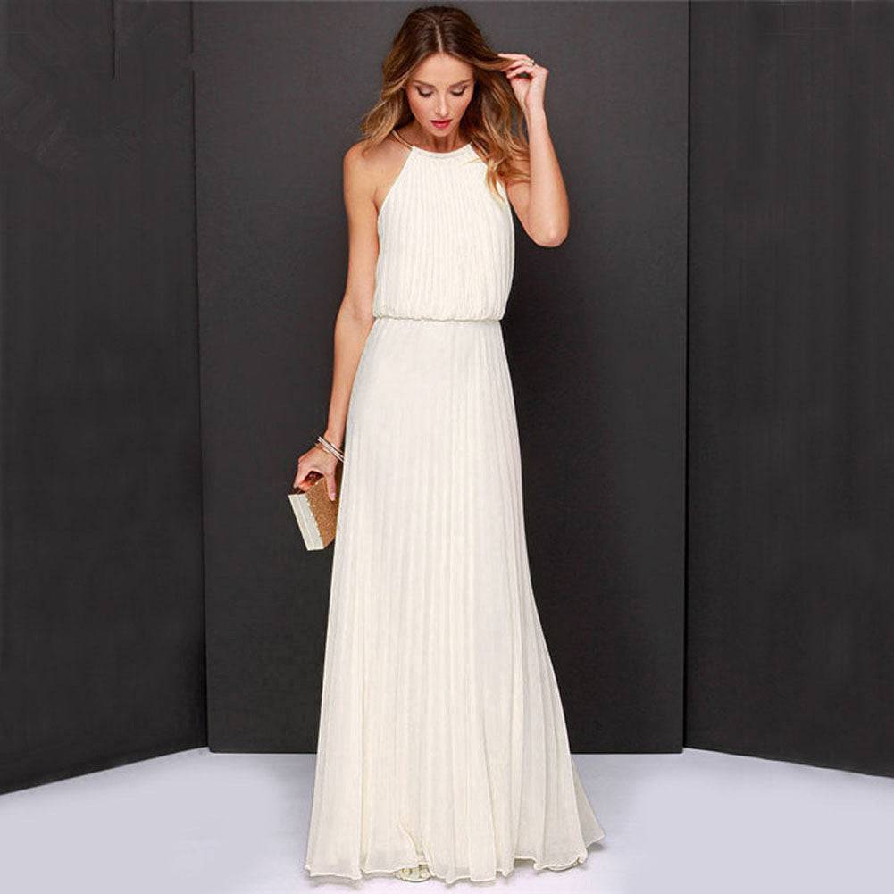 Women's Sleeveless Flowy Pleated Loose Fit Empire Waist Maxi Party Women Long Dress Clothes - Clothing Personality