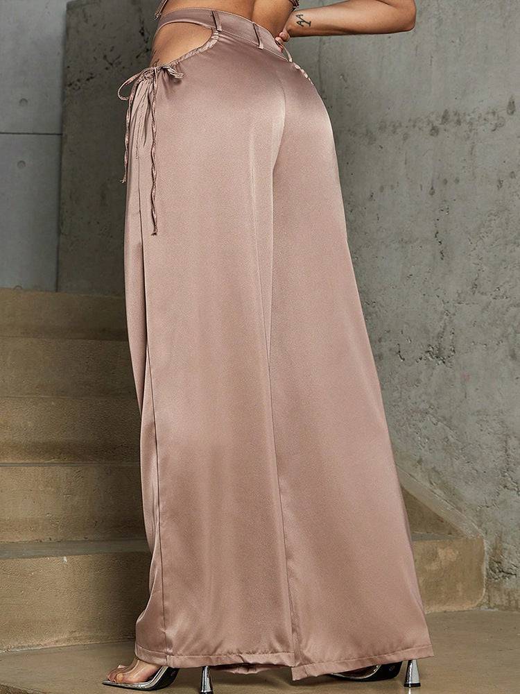 Hollow Out Waist Buckle Female High Waist Straight Pants Trousers - Clothing Personality