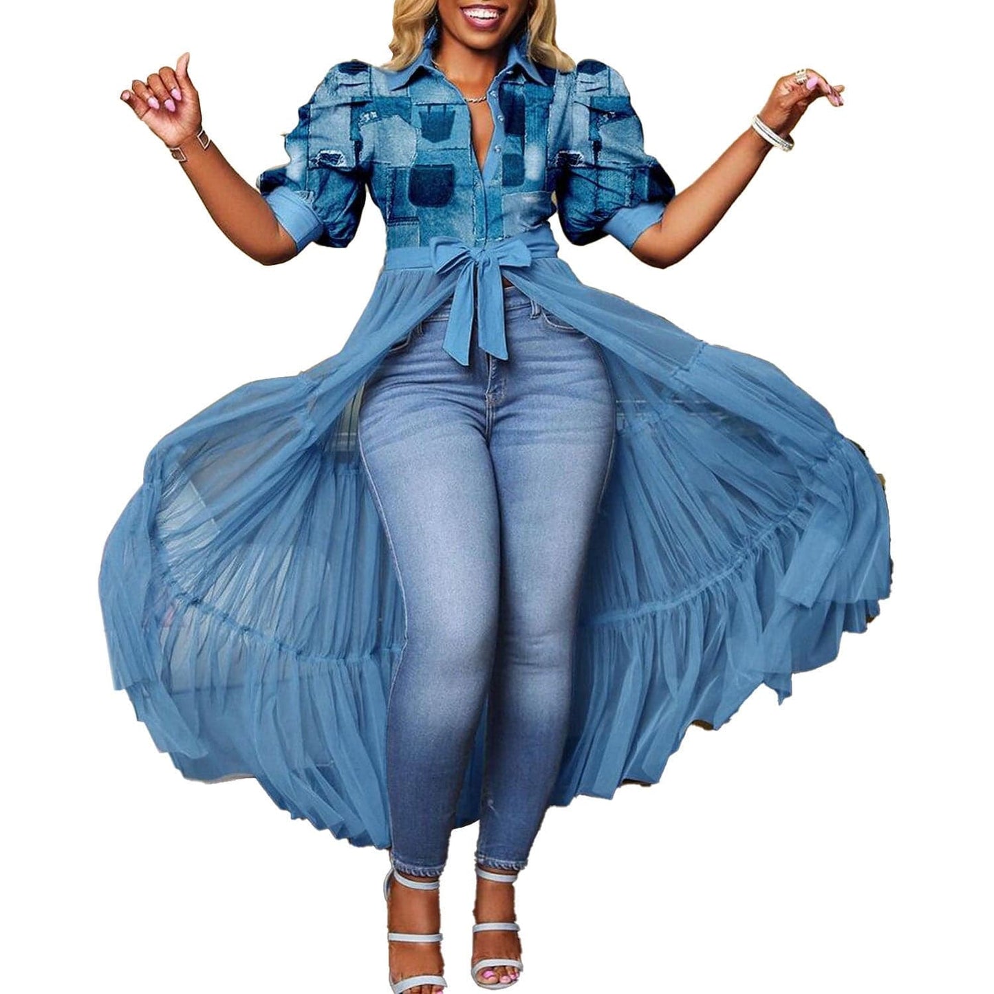 Women's Fashion Blouse Dress Women Nightclub Mesh Split Skirt - Clothing Personality