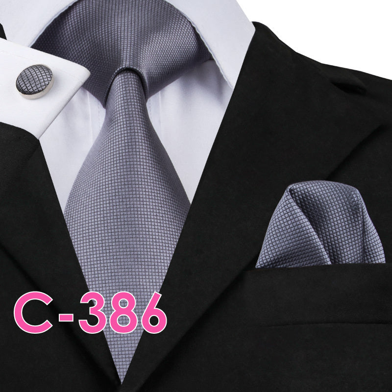 Solid Silk Men's Ties Neck Tie Set For Men Suits Tie Handkerchief Pocket Square - Clothing Personality