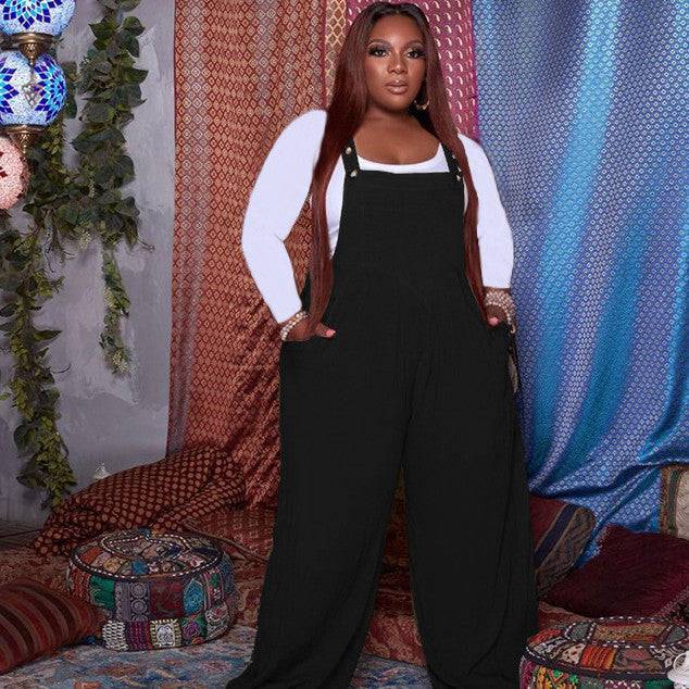 Plus Size Women's Solid Color Overalls Two-piece Set - Clothing Personality
