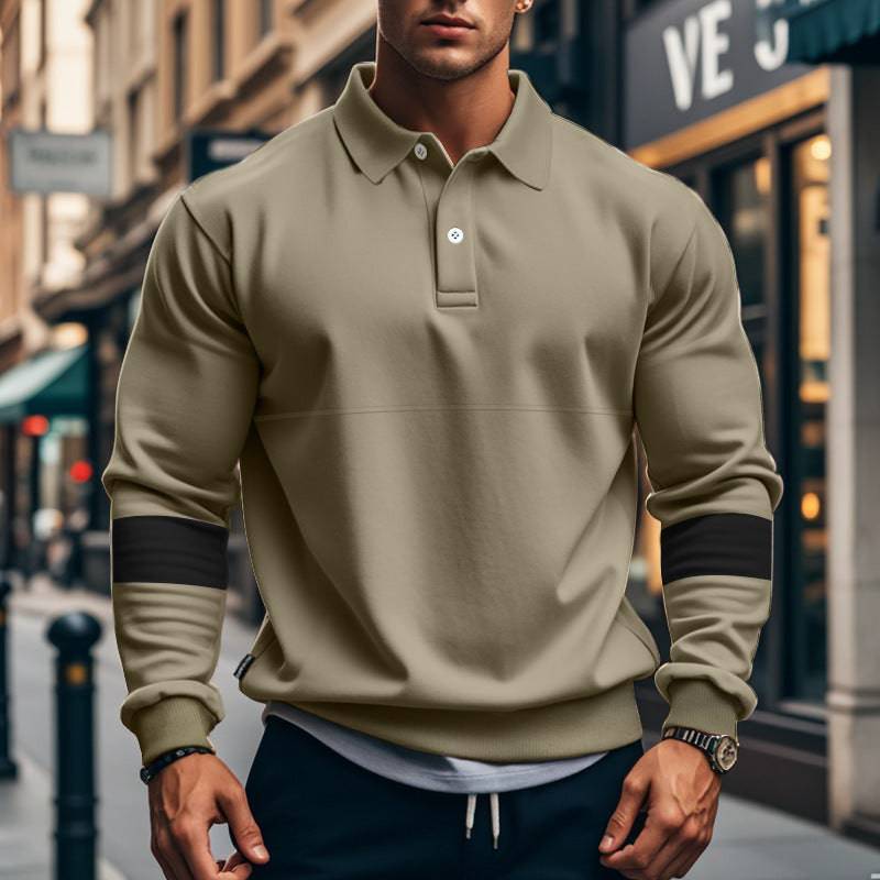 Fashion Long-sleeved Lapel Polo Shirt With Button Men's Loose Casual Sports Top Fall Spring Clothing - Clothing Personality