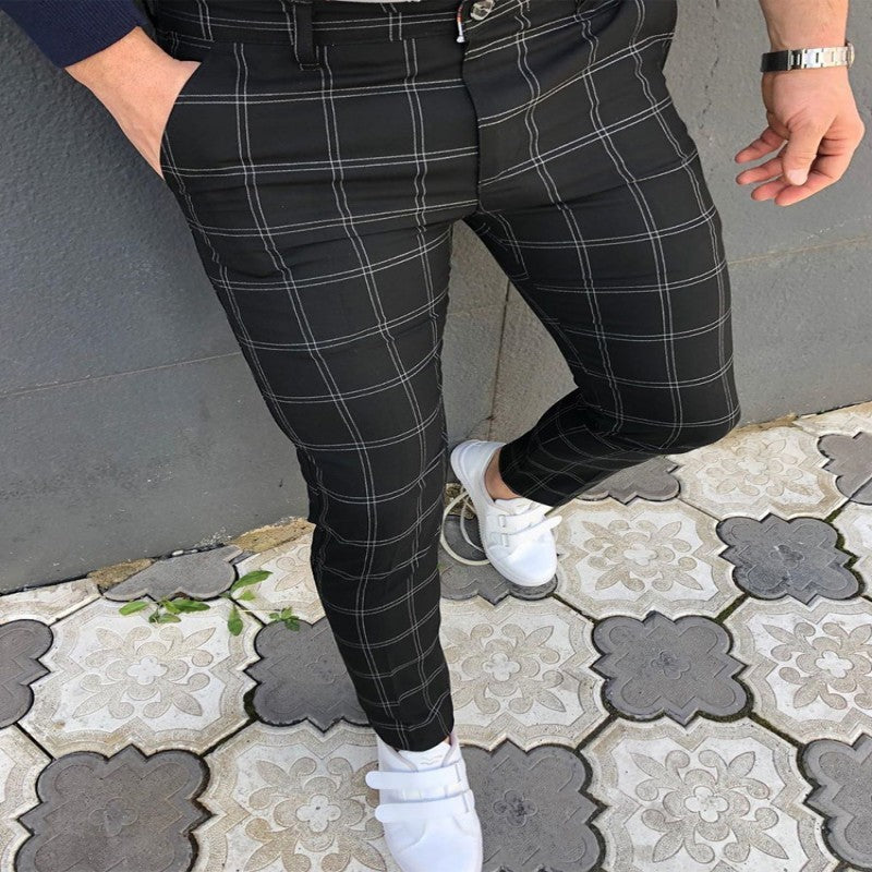 Spring And Autumn Slim Fit Men's Business Casual Pants Long Pants 3D Plaid - Clothing Personality