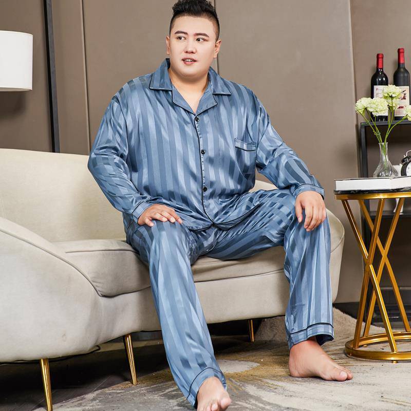 Men's Striped Flower Big and Tall Plus Size Men's Pajamas Extra Ice Silk Solid Color - Clothing Personality
