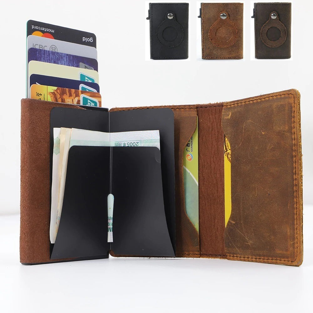 Minimalist Wallets For Men, Premium Genuine Leather Credit Card Holder For AirTag With Slim Wallet RFID Technology - Clothing Personality