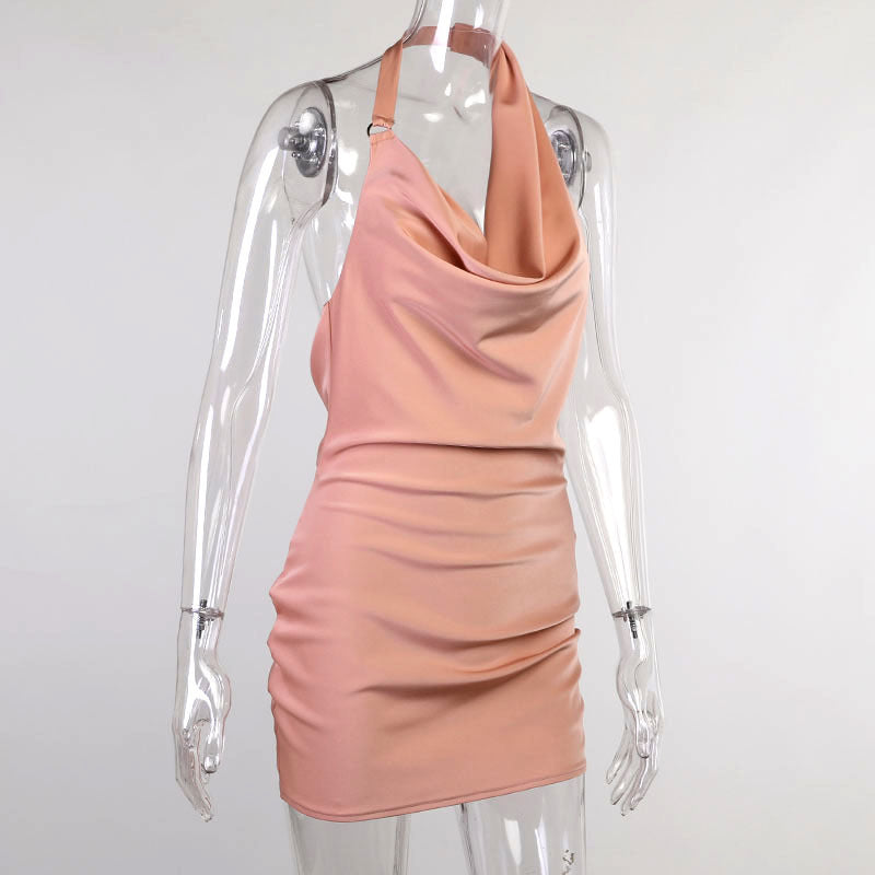 Satin Party Dress V Neck Backless Mini Sleeveless Summer Party Dress - Clothing Personality