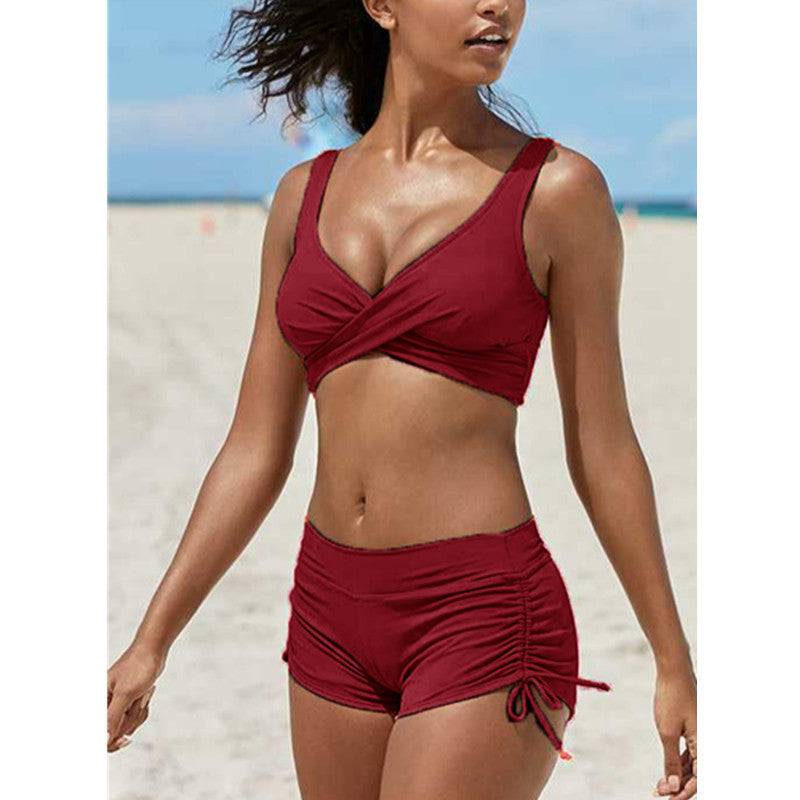 Women's Removable Strap Bandeau Top High Cut Cheeky Bikini Set Swimsuit - Clothing Personality