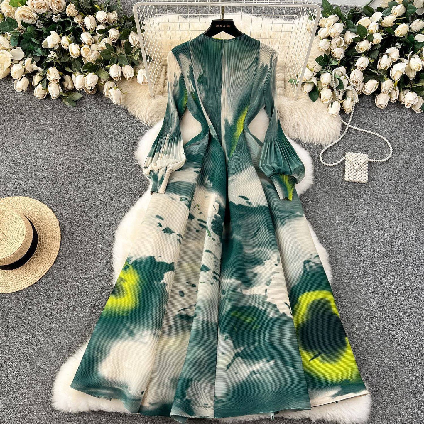 Elegant Design Printed Long Sleeve Cinched Plus Size Dress - Clothing Personality