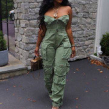 Single-breasted Multi-pocket Workwear Jumpsuit - Clothing Personality