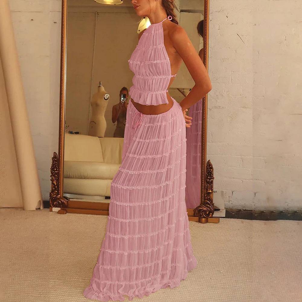 2-Piece Swing Skirt Outfit - Boho Chic - Sheer Outfit - Clothing Personality