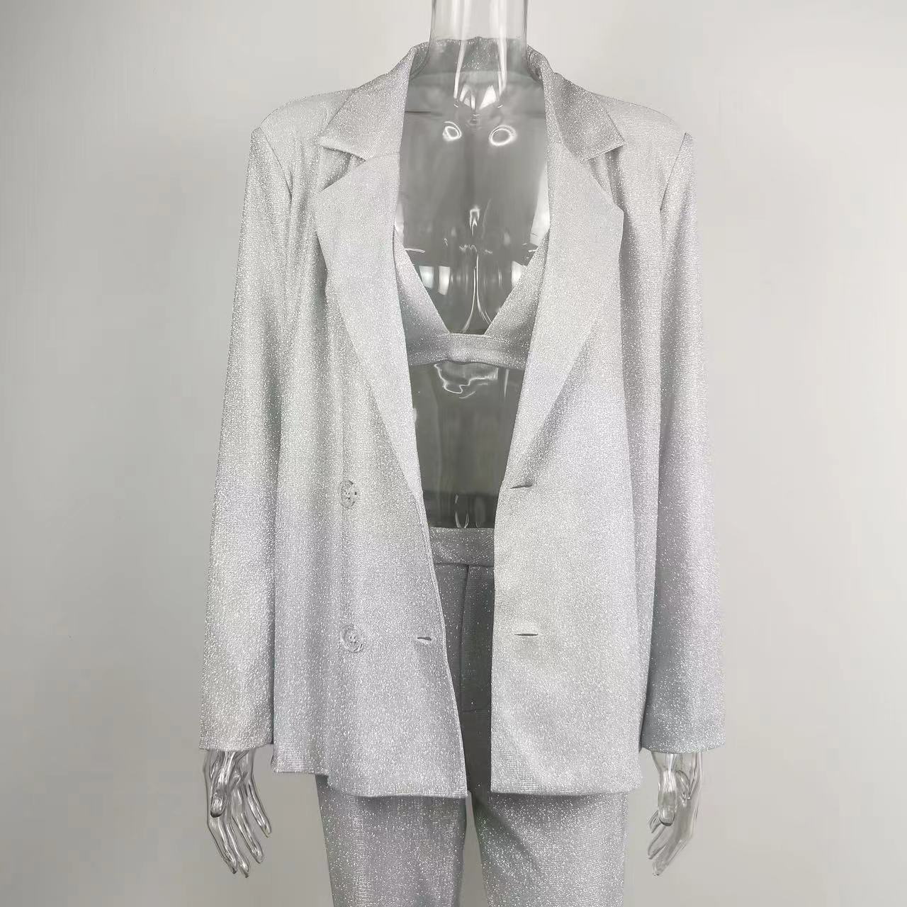 Glitter Suit Jacket Underwear Straight Leg Pants Suit - Clothing Personality