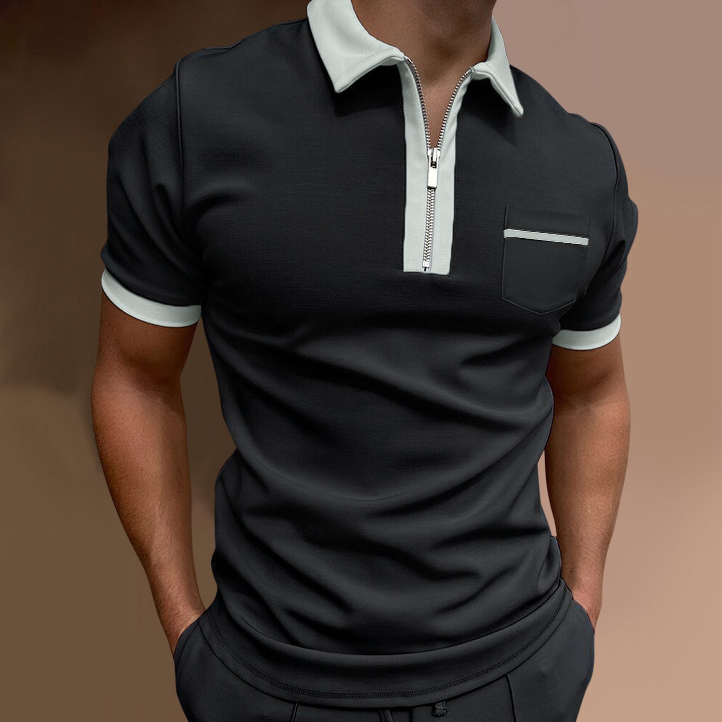 Men's Lapel Fashion Slim Pocket Men's T-Shirt POLO Shirt - Clothing Personality