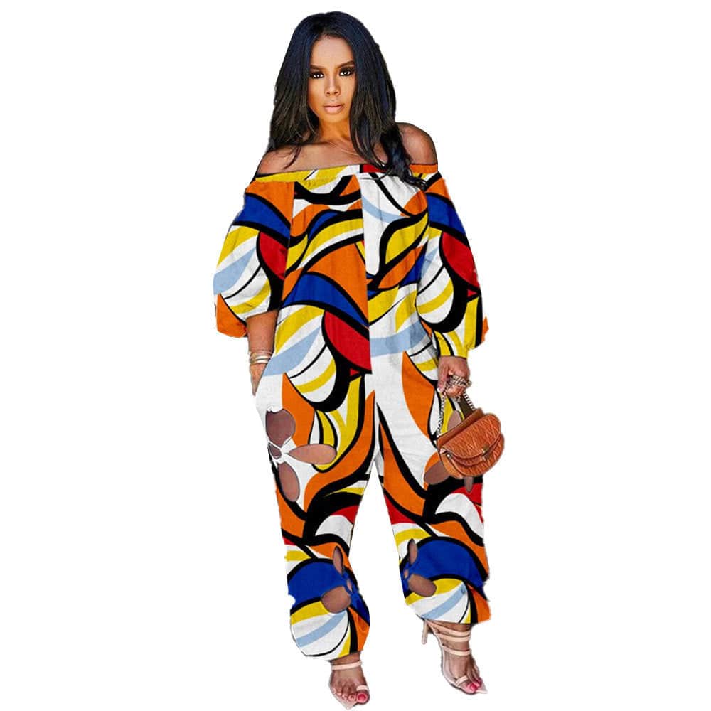 Sexy Slim Backless Crocheted Floral Print Plus Size Jumpsuit - Clothing Personality