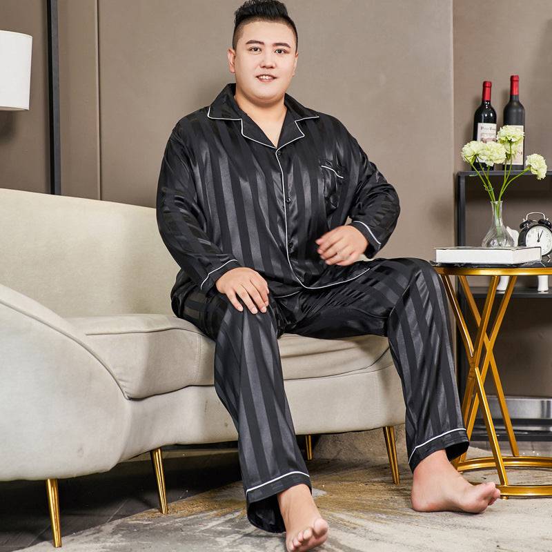 Men's Striped Flower Big and Tall Plus Size Men's Pajamas Extra Ice Silk Solid Color - Clothing Personality