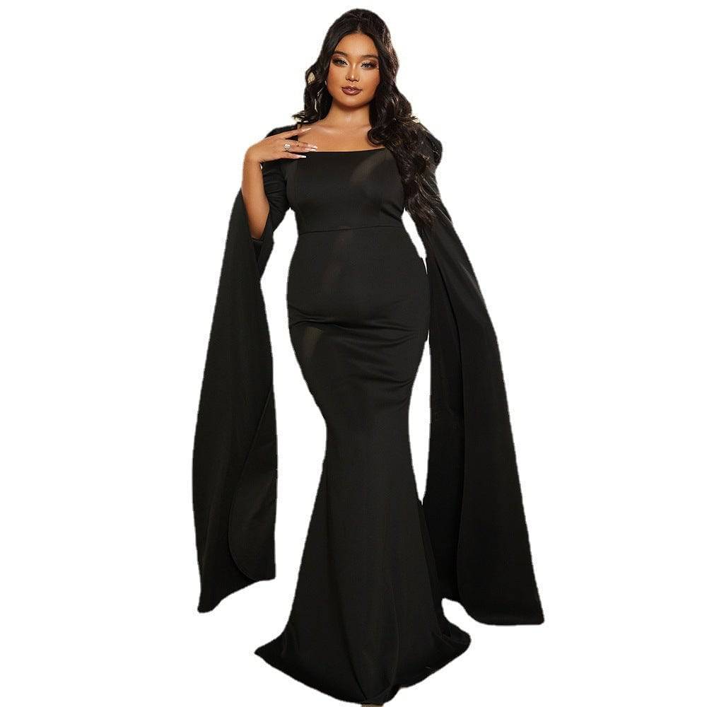 Women's Extra Long Sleeve Mermaid Style Evening Gown Elegant Evening Dress - Clothing Personality
