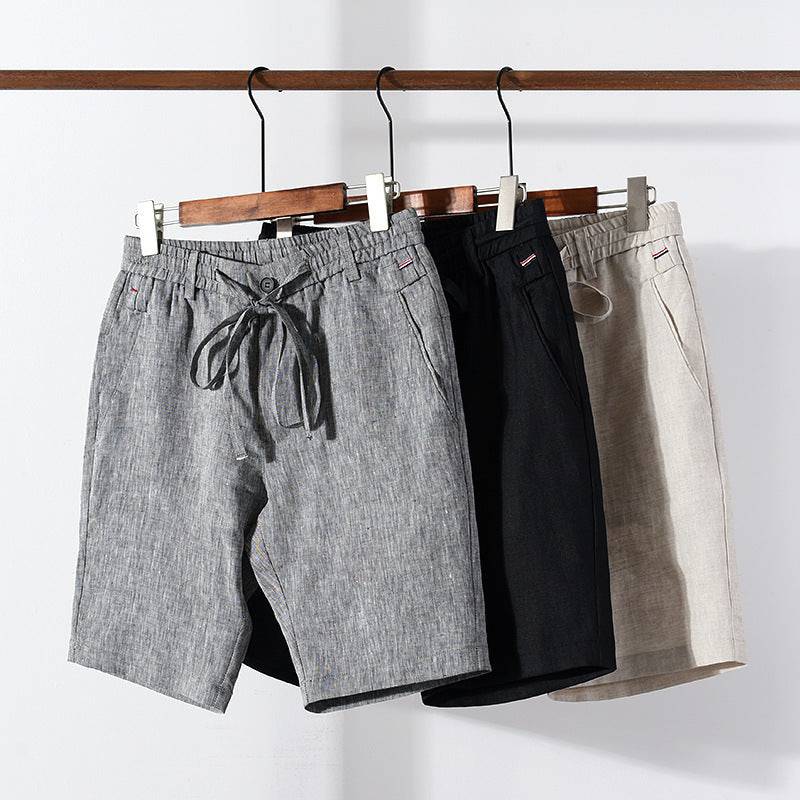 Straight Shorts Men's Comfortable Linen Mid-waist Solid Color Overalls Shorts - Clothing Personality