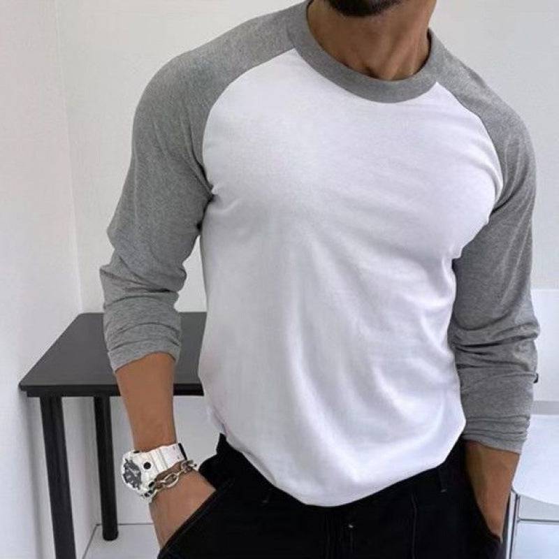 Round Neck Loose Breathable Plus Size Bottoming Shirt Men's Casual Raglan Sleeve Top - Clothing Personality