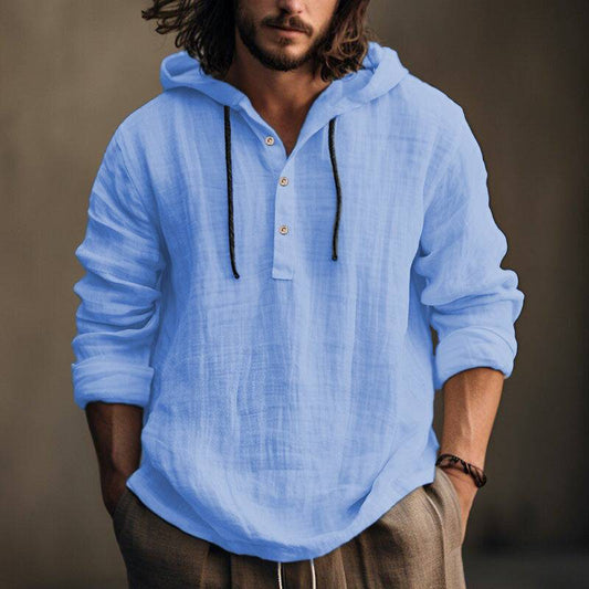 Men's New Wish Cotton Linen Shirt Hooded Top Sweater Long Sleeve Hooded Casual Daily Clothing - Clothing Personality