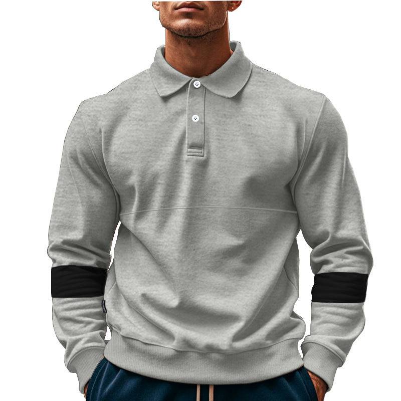 Fashion Long-sleeved Lapel Polo Shirt With Button Men's Loose Casual Sports Top Fall Spring Clothing - Clothing Personality