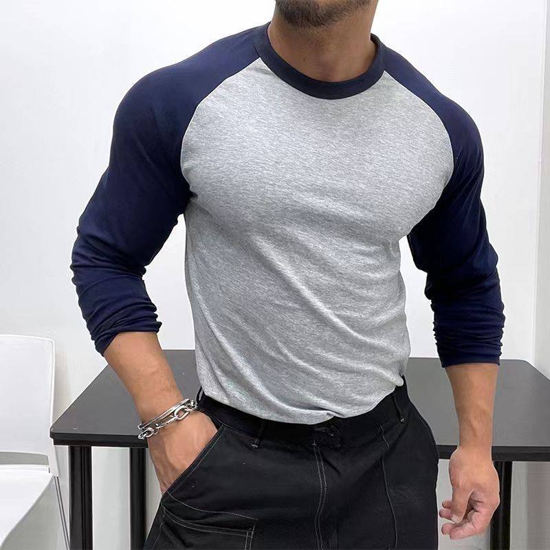 Round Neck Loose Breathable Plus Size Bottoming Shirt Men's Casual Raglan Sleeve Top - Clothing Personality
