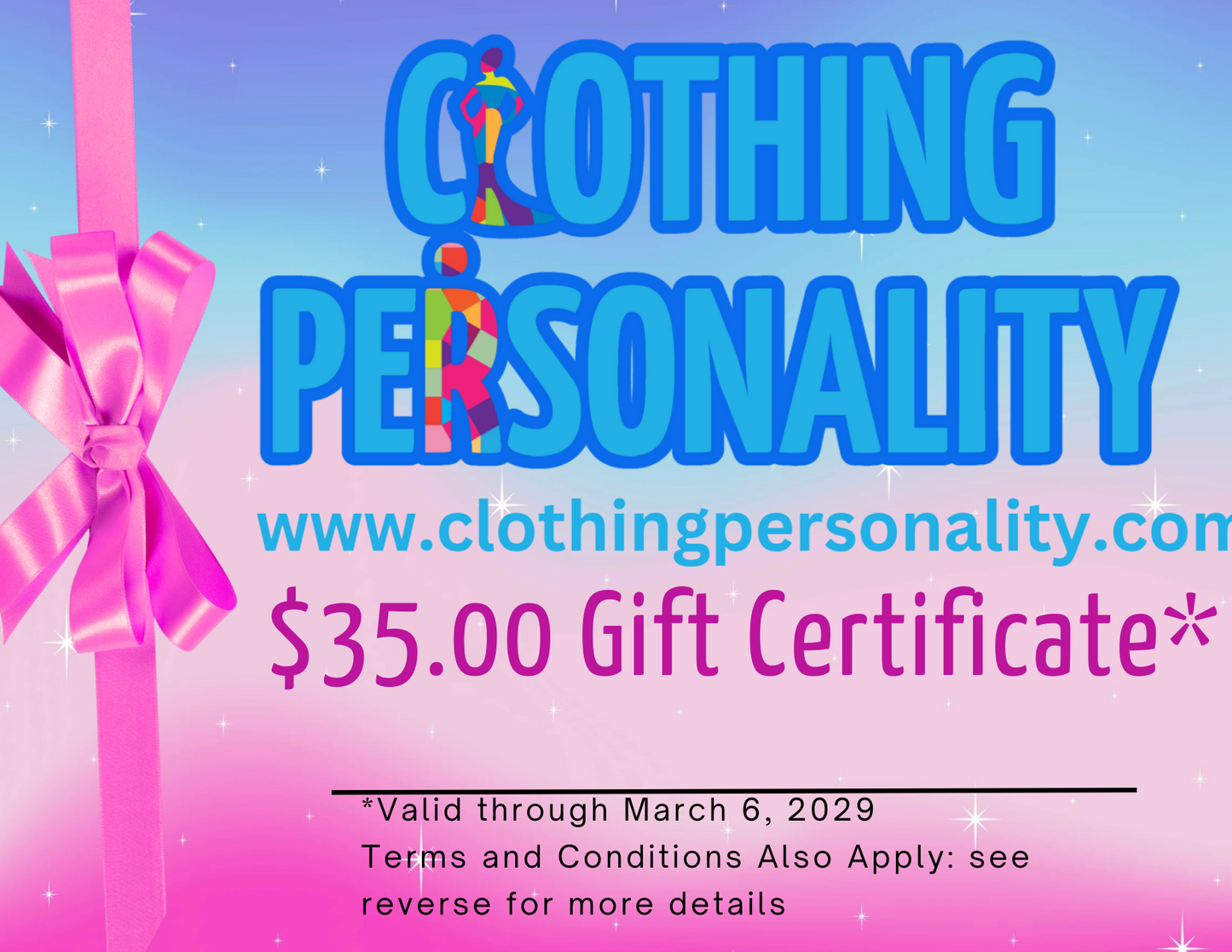 Clothing Personality $35.00 Gift Card - Clothing Personality