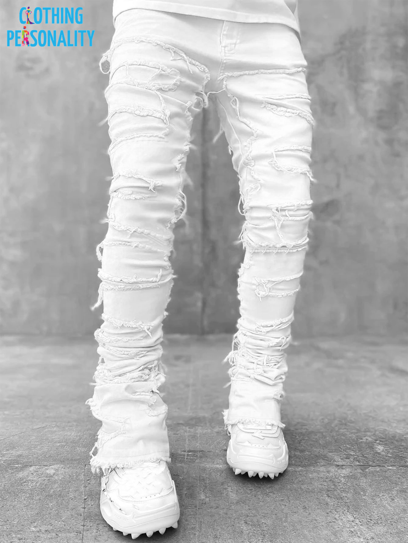 Men's Trousers Individual Patched Pants Long Tight Fit Stacked Jeans for Mens Clothing