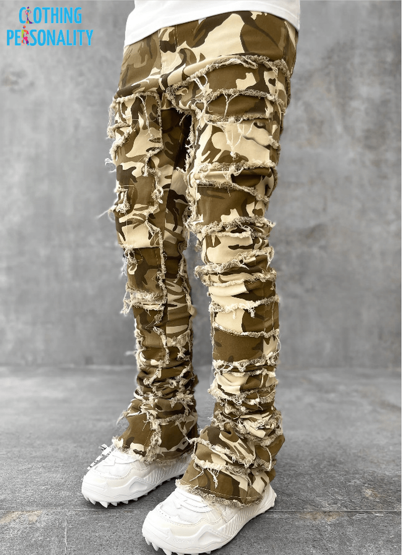 Men's Trousers Individual Patched Pants Long Tight Fit Stacked Jeans for Mens Clothing