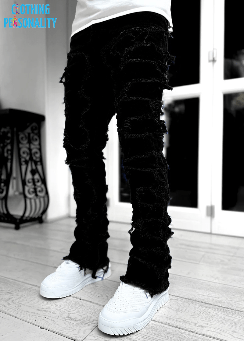 Men's Trousers Individual Patched Pants Long Tight Fit Stacked Jeans for Mens Clothing