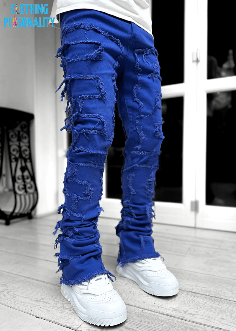 Men's Trousers Individual Patched Pants Long Tight Fit Stacked Jeans for Mens Clothing