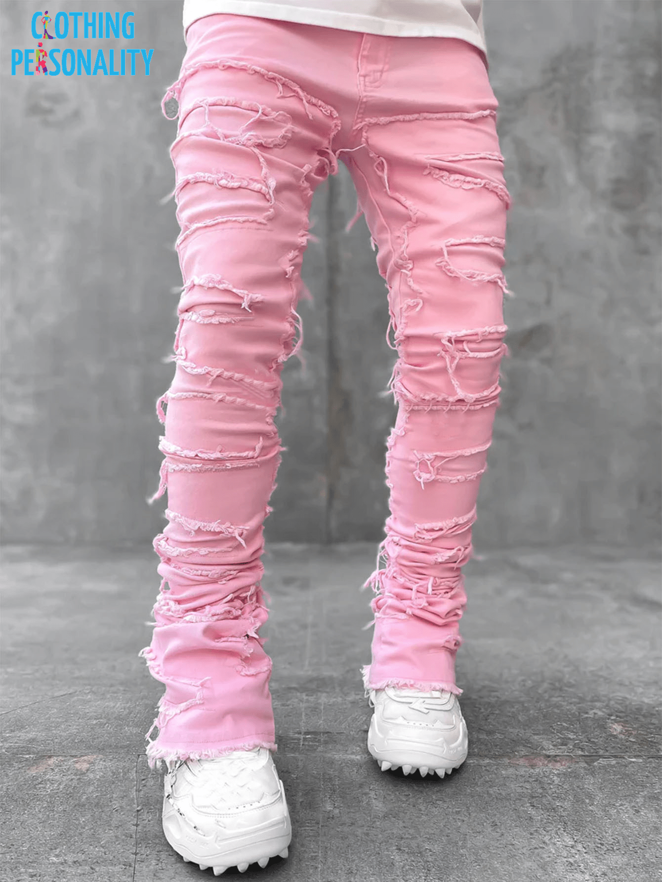 Men's Trousers Individual Patched Pants Long Tight Fit Stacked Jeans for Mens Clothing