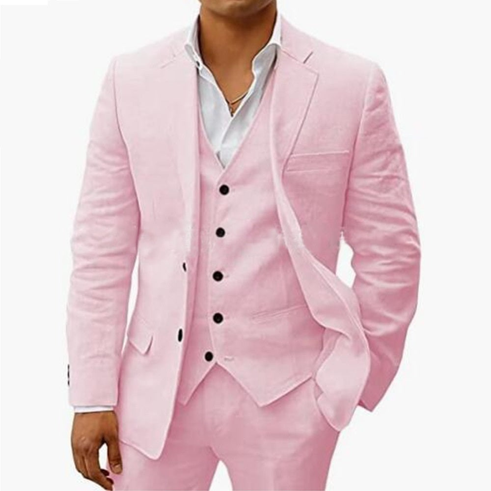 Men's Casual Three-Piece Suit Vest Pants Groom Wedding Banquet Suit - Clothing Personality