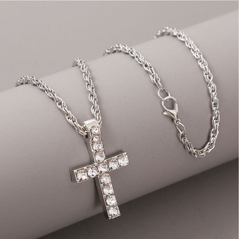 Cross Pendant Necklaces For Women Men Punk Hiphop Rope Chain On Neck Rapper Jewelry - Clothing Personality