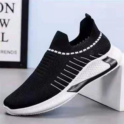 Fashion Mesh Sock Shoes With Striped Design Men Outdoor Breathable Slip-on Sneakers Csuale Lightweight Running Sports Shoes - Clothing Personality